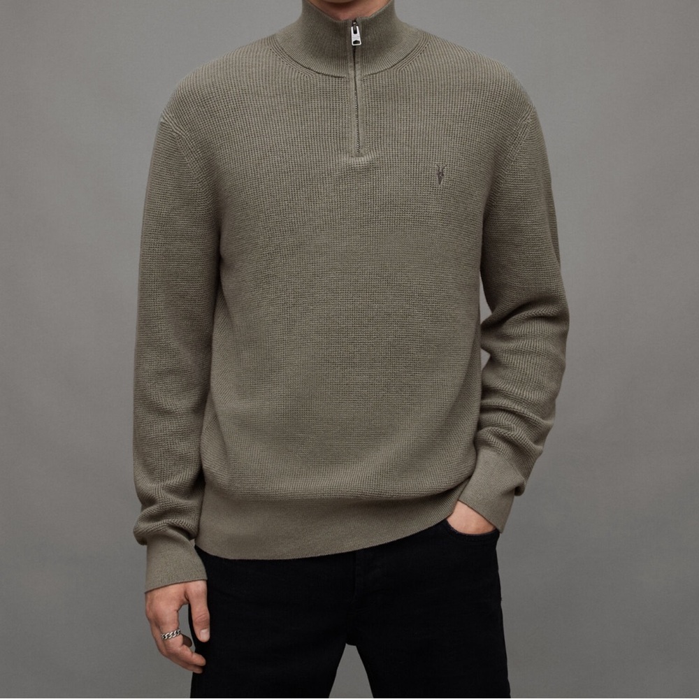 ALLSAINTS Aspen Zip Funnel Neck Ramskull Sweater (planet grey marl)